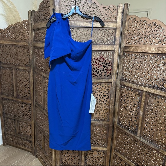 NWT DRESS THE POPULATION Tiffany One-Shoulder Midi Dress Royal Blue M reg $148 - Picture 6 of 10